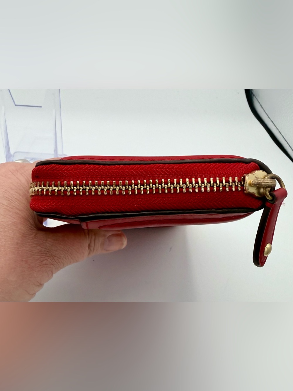 Coach Soho Leather Zip Around Accordion Wallet Red Brass Buckle - Picture 3 of 9